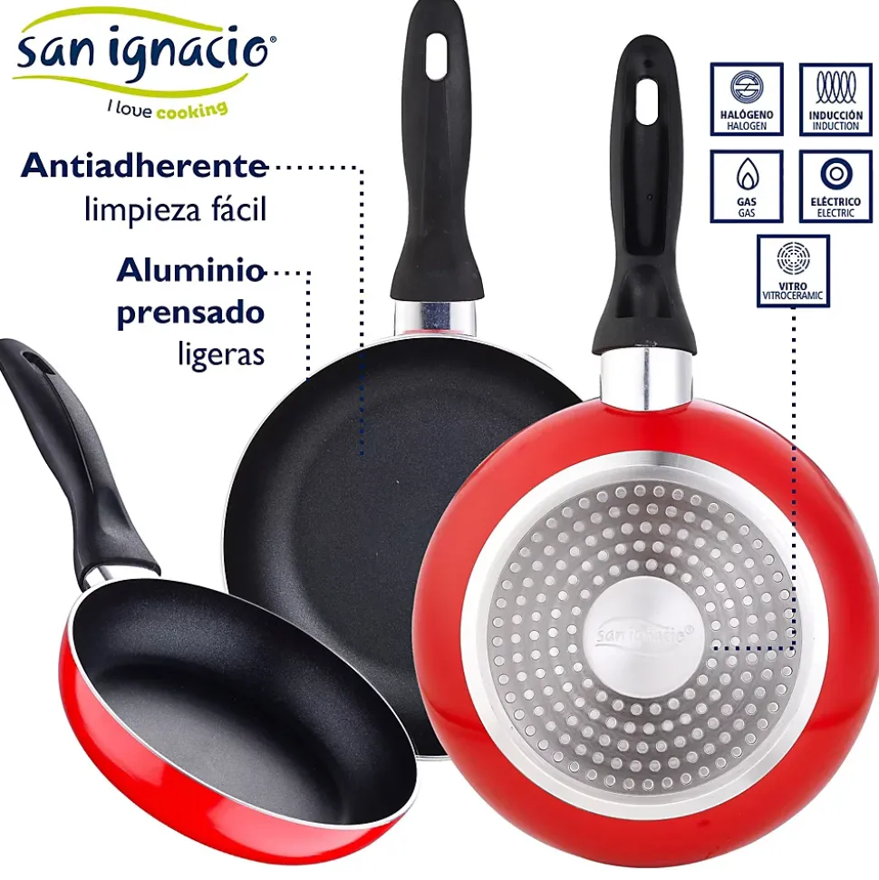 Ensemble de 3 poeles a frire San Ignacio Navy Red 16-20-24cm avec couteaux de cuisine