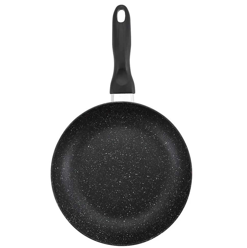 Ensemble de 3 poeles a frire San Ignacio en marbre rouge marine, 16-20-24 cm, avec bloc a couteaux.