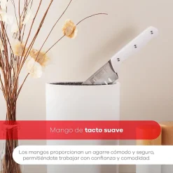 Ensemble de 3 poeles a frire San Ignacio en marbre rouge marine, 16-20-24 cm, avec bloc a couteaux.