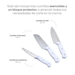 Ensemble de 3 poeles a frire San Ignacio en marbre rouge marine, 16-20-24 cm, avec bloc a couteaux.