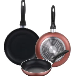 Ensemble de 3 poeles a frire San Ignacio en marbre rouge marine 16-20-24cm avec planche a découper