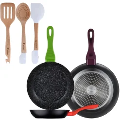 Ensemble de 3 poeles a frire San Ignacio Jolie 20-24-28cm avec ustensiles de cuisine