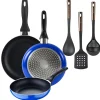 Ensemble de 3 poeles a frire San Ignacio Navy Paradise 16-20-24cm avec ustensiles de cuisine