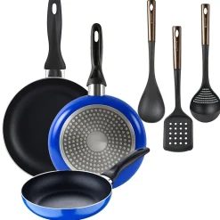 Ensemble de 3 poeles a frire San Ignacio Navy Paradise 16-20-24cm avec ustensiles de cuisine