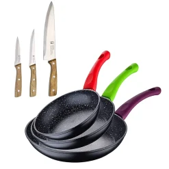 Ensemble de 3 poeles a frire San Ignacio Jolie 18-22-26cm avec couteaux de cuisine