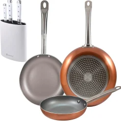 Ensemble de 3 poeles Bergner Optimum Plus 18-22-26 cm avec bloc a couteaux