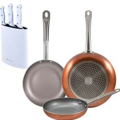 Ensemble de 3 poeles Bergner Optimum Plus 18-22-26 cm avec bloc a couteaux