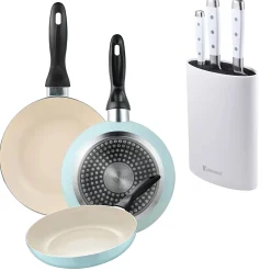 Ensemble de 3 poeles San Ignacio 16-20-24cm avec bloc a couteaux