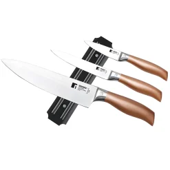 Ensemble de 3 poeles San Ignacio rouge marine 16-20-24cm avec couteaux et support magnétique