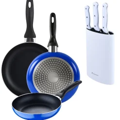 Ensemble de 3 poeles San Ignacio Navy Paradise 16-20-24cm avec bloc a couteaux