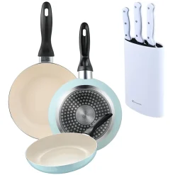 Ensemble de 3 poeles San Ignacio 16-20-24cm avec bloc a couteaux