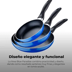 Ensemble de 3 poeles San Ignacio Navy Paradise 16-20-24cm avec bloc a couteaux