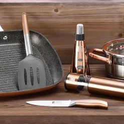 Ensemble de 3 poeles San Ignacio Navy Black 16-20-24cm avec couteaux et support magnétique