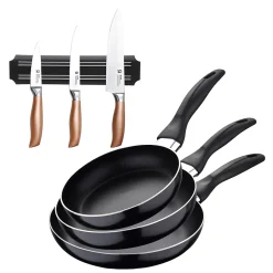 Ensemble de 3 poeles San Ignacio Navy Black 16-20-24cm avec couteaux et support magnétique