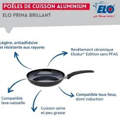 Ensemble de 1 Poêle de cuisson 24 cm et 2 faitouts 16 et 20 cm Elo Prima Brillant