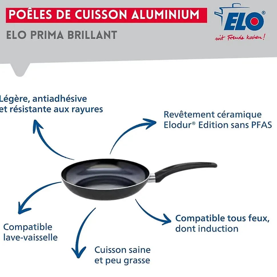Ensemble de 1 Poêle de cuisson 24 cm et 2 faitouts 16 et 20 cm Elo Prima Brillant