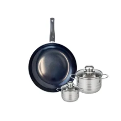 Ensemble de 1 Poêle de cuisson 32 cm et 2 faitouts 12 et 16 cm Elo Prima Brillant