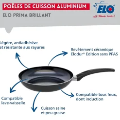 Ensemble de 1 Poêle de cuisson 32 cm et 2 faitouts 12 et 16 cm Elo Prima Brillant