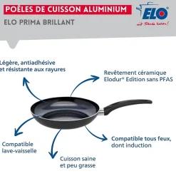 Ensemble de 1 Poêle de cuisson 28 cm et 4 faitouts 12, 16, 20 et 24 cm Elo Prima Brillant