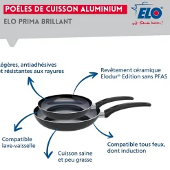 Ensemble de 2 Poêles de cuisson 24 et 28 cm et 4 faitouts 12, 16, 20 et 24 cm Elo Prima Brillant