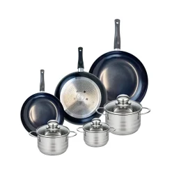 Ensemble de 3 Poêles de cuisson 20, 24 et 28 cm et 3 faitouts 12, 14 et 16 cm Elo Prima Brillant