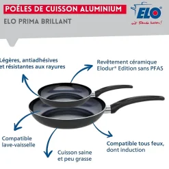 Ensemble de 2 Poêles de cuisson 24 et 32 cm et 2 faitouts 14 et 24 cm Elo Prima Brillant