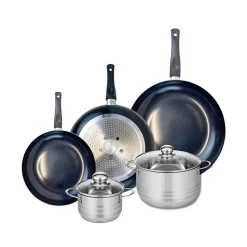 Ensemble de 3 Poêles de cuisson 24, 28 et 32 cm et 2 faitouts 14 et 20 cm Elo Prima Brillant