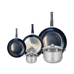 Ensemble de 3 Poêles de cuisson 20, 24 et 32 cm et 2 faitouts 12 et 20 cm Elo Prima Brillant