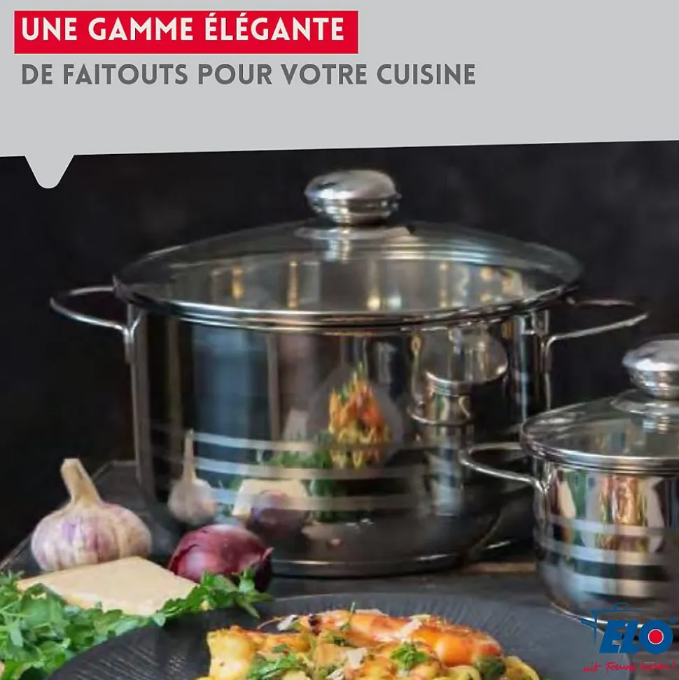 Ensemble de 2 Poêles de cuisson 20 et 28 cm et 3 faitouts 14, 16 et 24 cm Elo Prima Brillant