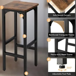 Ensemble de 2 Tabourets de bar Tabourets de Comptoir de de Hauteur avec Patins de pied Réglables