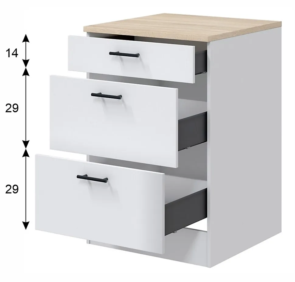 Ensemble de cuisine composé de 3 modules coloris blanc brillant/chêne canadien