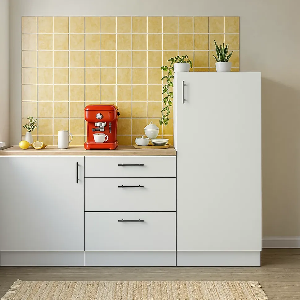 Ensemble de cuisine composé de 3 modules coloris blanc brillant/chêne canadien