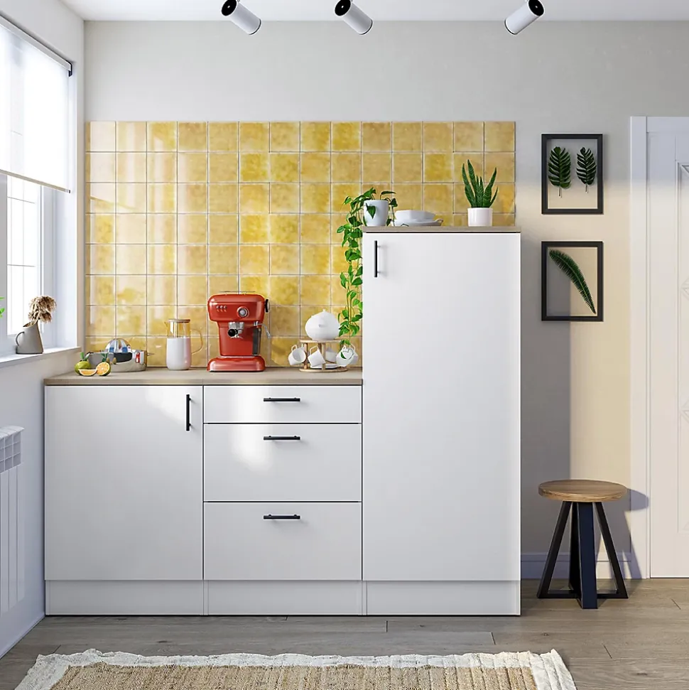 Ensemble de cuisine composé de 3 modules coloris blanc brillant/chêne canadien