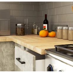 Ensemble de cuisine vitré AKORD OLIWIA 3.0m Blanc 300 cm 11 portes 1 tiroir façade Béton 300x46x203 cm