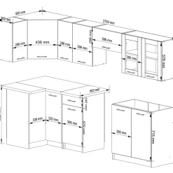Ensemble de cuisine vitré AKORD OLIWIA 3.0m Blanc 300 cm 11 portes 1 tiroir façade Béton 300x46x203 cm