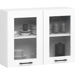 Ensemble de cuisine vitré AKORD OLIWIA 1.8m Blanc 180 cm 7 portes 1 tiroir façade Blanche 8 étagères 180x46x203 cm