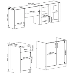 Ensemble de cuisine vitré AKORD LIMA 1.8m Blanc 180 cm 7 portes 1 tiroir façade Chêne Sonoma 8 étagères 180x44,5x203 cm
