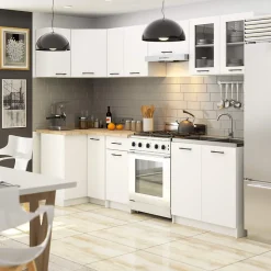 Ensemble de cuisine vitré AKORD OLIWIA 3.0m Blanc 300 cm 11 portes 1 tiroir façade Blanche 300x46x203 cm