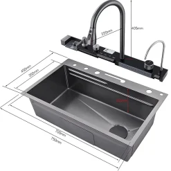 Ensemble Evier Cuisine en Inox et Mitigeur Douchette Flexible inclus