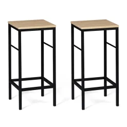 Ensemble ilot central 110 cm bois noir et imitation hêtre et 4 tabourets design industriel