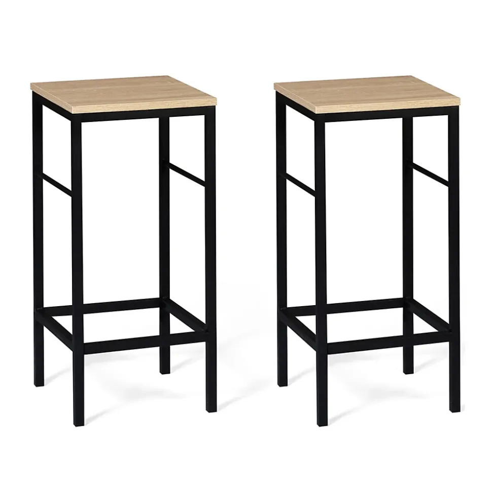 Ensemble ilot central 110 cm bois noir et imitation hêtre et 4 tabourets design industriel