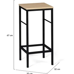 Ensemble ilot central 110 cm bois noir et imitation hêtre et 4 tabourets design industriel