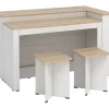 Ensemble îlot central de cuisine + 2 tabourets - Blanc et Naturel clair - NUSICE
