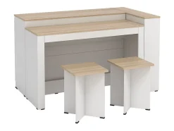 Ensemble îlot central de cuisine + 2 tabourets - Blanc et Naturel clair - NUSICE