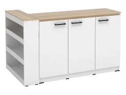 Ensemble îlot central de cuisine + 2 tabourets - Blanc et Naturel clair - NUSICE