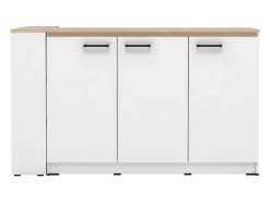 Ensemble îlot central de cuisine + 2 tabourets - Blanc et Naturel clair - NUSICE