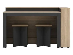 Ensemble îlot central de cuisine + 2 tabourets - Noir et naturel clair - NUSICE