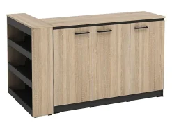 Ensemble îlot central de cuisine + 2 tabourets - Noir et naturel clair - NUSICE