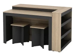 Ensemble îlot central de cuisine + 2 tabourets - Noir et naturel clair - NUSICE