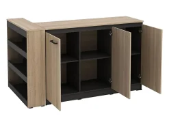 Ensemble îlot central de cuisine + 2 tabourets - Noir et naturel clair - NUSICE